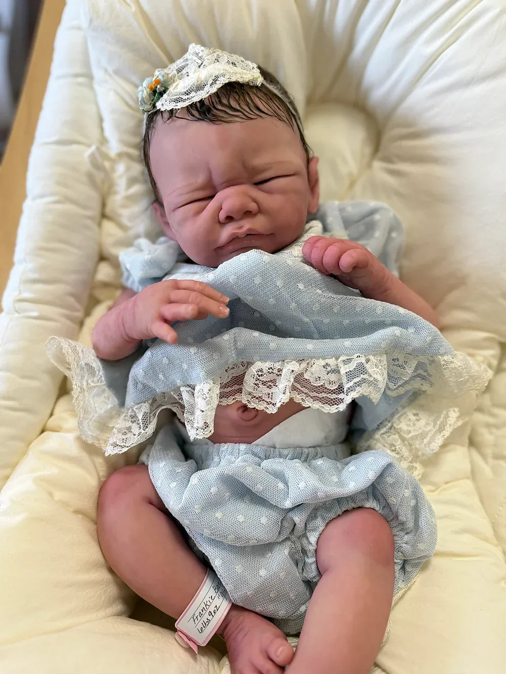 Frankie Bae Asleep Reborn Baby Girl Doll 18.2" | Hand Painted Newborn Reborn Doll | Rooted Mohair | Silicone Vinyl Collectible Baby | COA