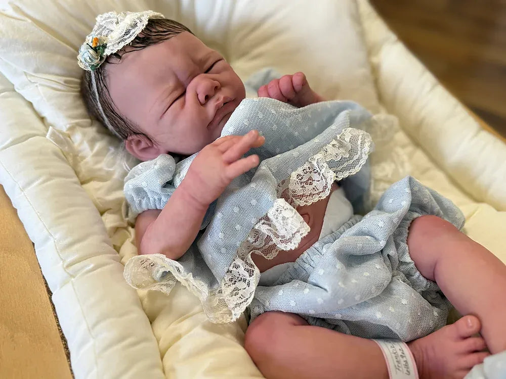 Frankie Bae Asleep Reborn Baby Girl Doll 18.2" | Hand Painted Newborn Reborn Doll | Rooted Mohair | Silicone Vinyl Collectible Baby | COA