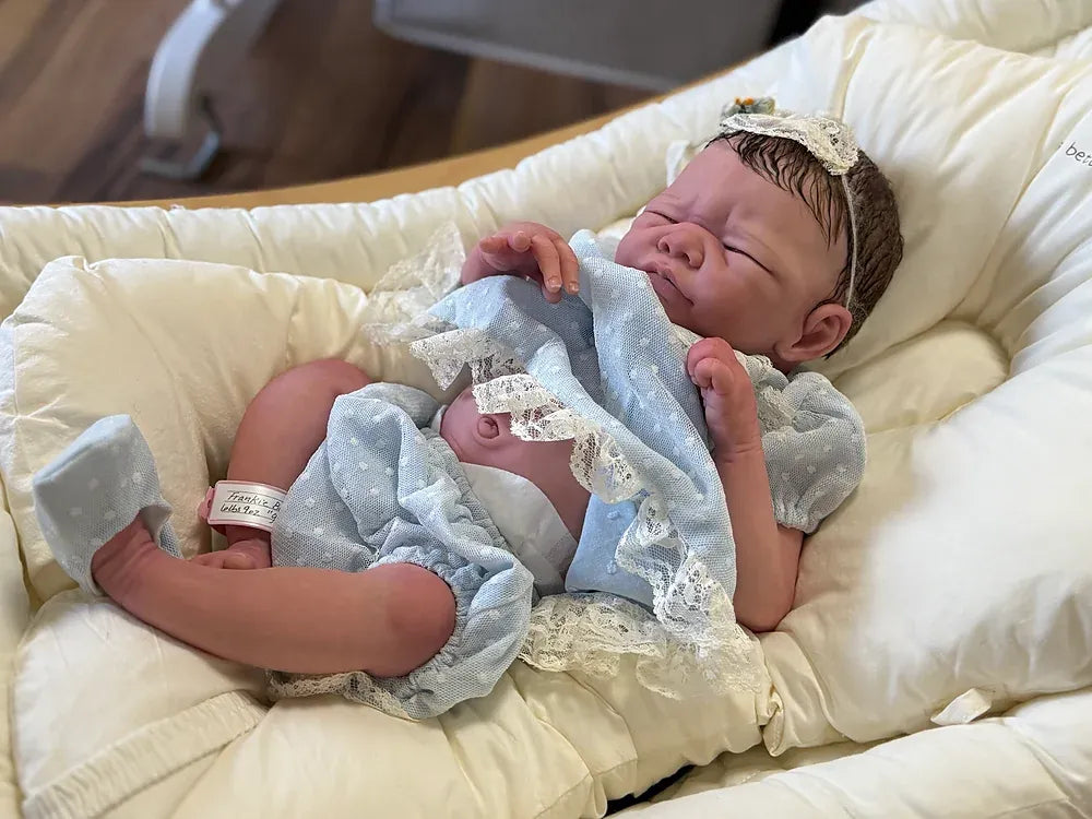Frankie Bae Asleep Reborn Baby Girl Doll 18.2" | Hand Painted Newborn Reborn Doll | Rooted Mohair | Silicone Vinyl Collectible Baby | COA