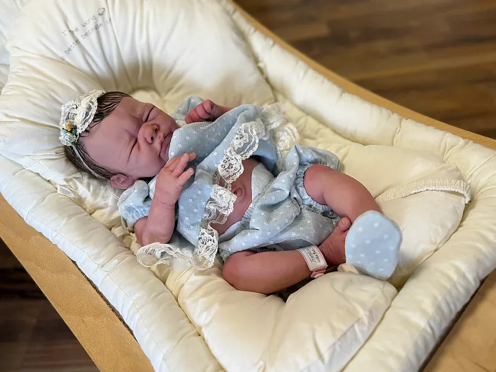 Frankie Bae Asleep Reborn Baby Girl Doll 18.2" | Hand Painted Newborn Reborn Doll | Rooted Mohair | Silicone Vinyl Collectible Baby | COA