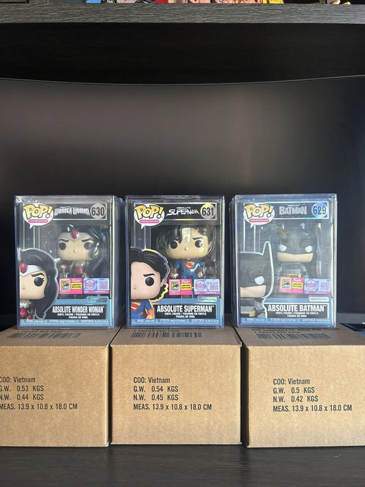2026 Funko SDCC Exclusive Absolute DC Batman Wonder Woman Superman Set – Limited Edition Collectible Figures